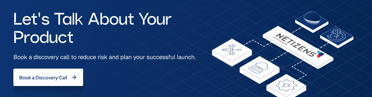 Product development consultation encouraging founders to book a discovery call for MVP planning and software product strategy